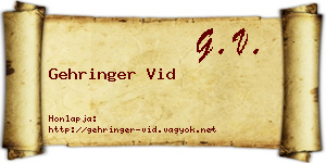 Gehringer Vid névjegykártya